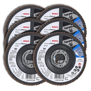 Discos Flap 115mm p/ Metal Bosch Grão 80 Kit com 6 Curvo Fibra de Vidro 4.1/2"