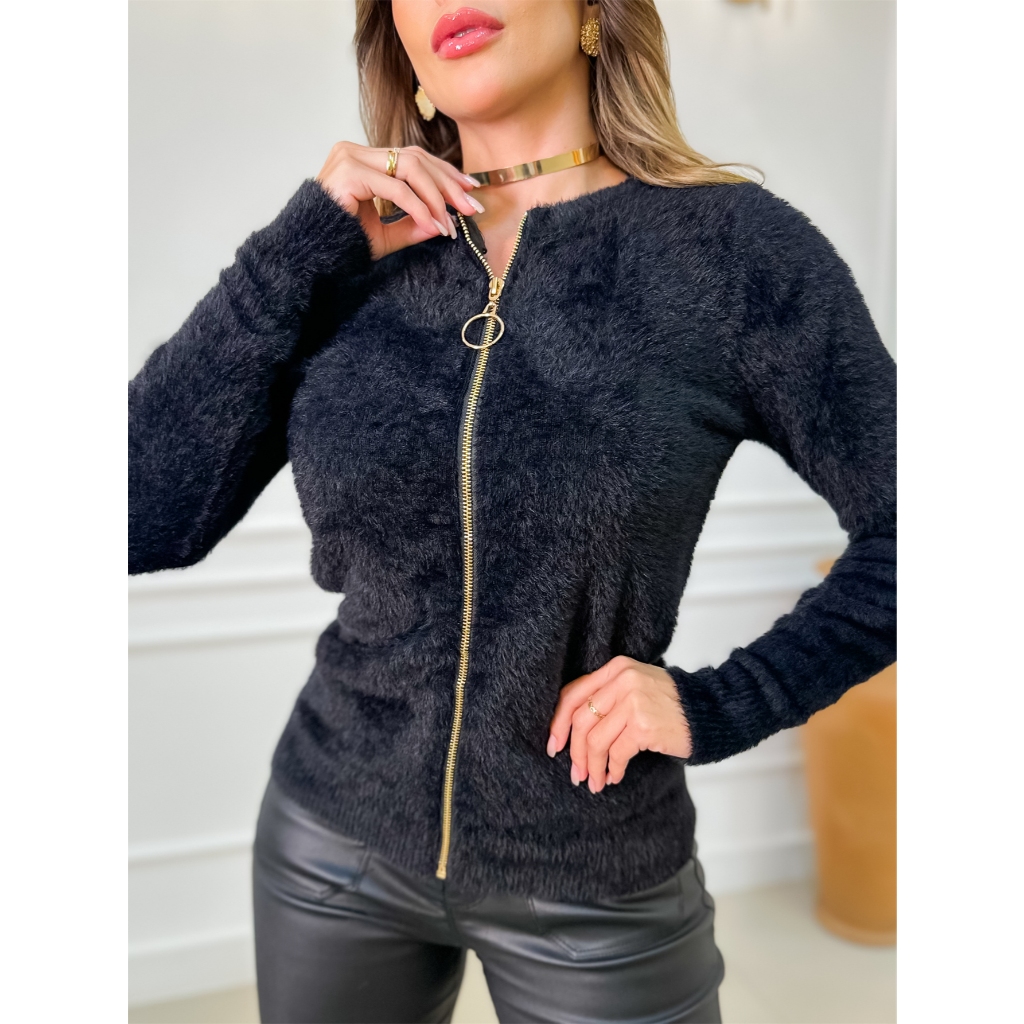 Blusa De Frio De Pelinho Com Zíper Casaco Moletom Blusa De Frio