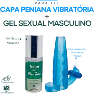 Capa Peniana Masculina com Vibração e Gel Lubrificante Sexual Masculino Prolongador I Hot Plus Time