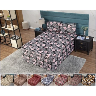 Jogo de Cama Queen Luva Lençol + Fronhas Veste Colchão + Box Malha Spandex que Estica Estampas