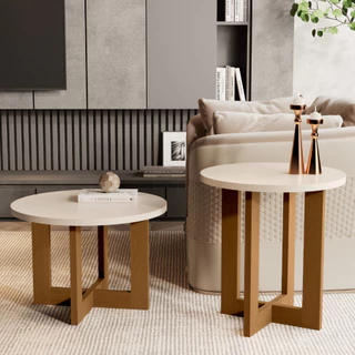 Kit Mesa Apoio e Centro Pés Retrô Sala MDF JB bechara - Varias Cores