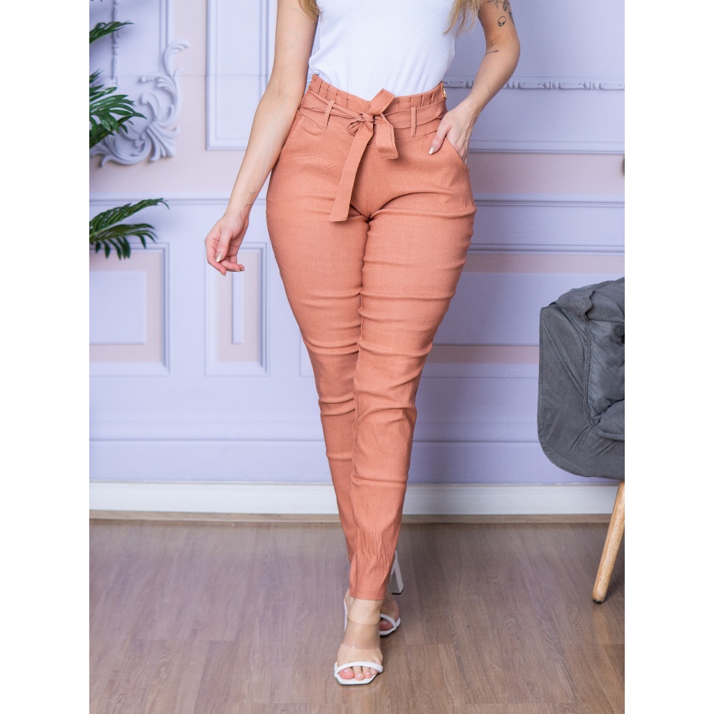 Calça Com Laço Cintura Alta Social Feminina Bengaline LLevo