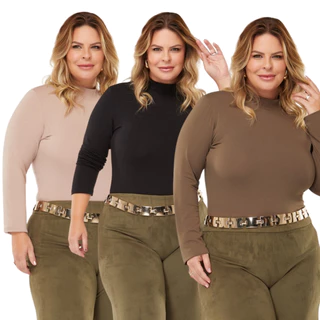 Blusa Cacharrel Plus Size Manga longa Viscolycra Segunda Pele