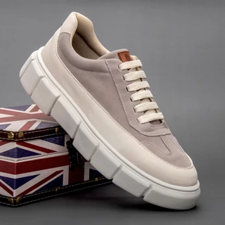Tenis Oversize Plataforma Nude Preto HBos Melburk Sneaker Masculino Casual Sola Alta Couro Liso Estilo