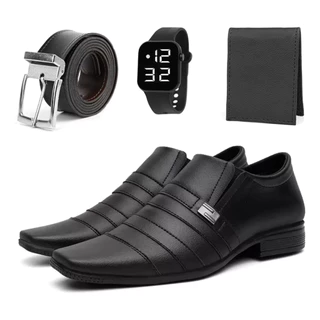 Kit Sapato Masculino Social + Relógio Carteira Cinto Oferta