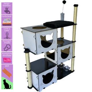 Arranhador para Gatos Casa Toca 3 Andares Almofada Comedouro