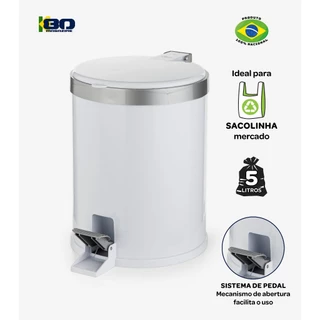 Lixeira Banheiro Branca 5 Litros Pedal Escritório Cozinha Consultórios