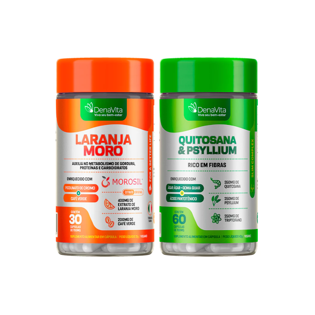 Kit Extrato de Laranja Moro, Cromo, Café Verde 3x1 + Quitosana, Psyllium, Triptofano 6x1 - Denavita