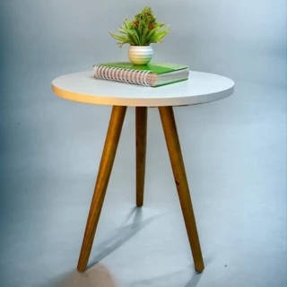 Mesa Mesinha Lateral de Apoio Redonda Retrô Pés Palito Decorativas Tampo Mdf Decoração Quarto Sala Festa