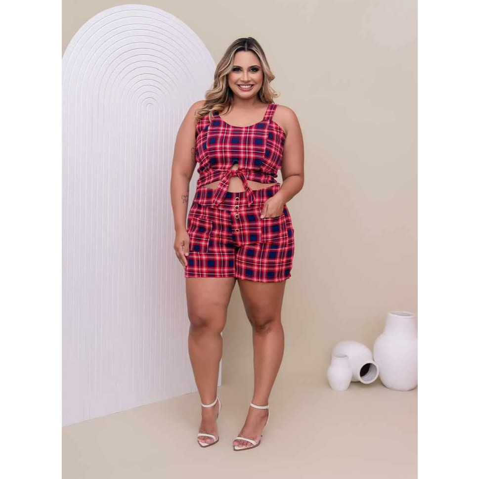 Conjunto Xadrez Roupa São João Midi Size/Plus Size Shopee Brasil