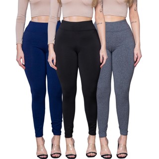 Kit 3 Calça Legging Flanelada Quentinho Termica Antifrio tecido Suplex Inverno