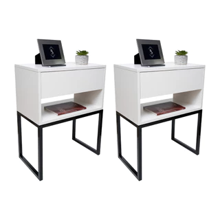 Kit Mesa De Cabeceira Branco Industrial Eco 40 Base Preta Enviamos Montado