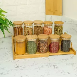 Pote de vidro Temperos com tampa hermética de bambu natural 200ml
