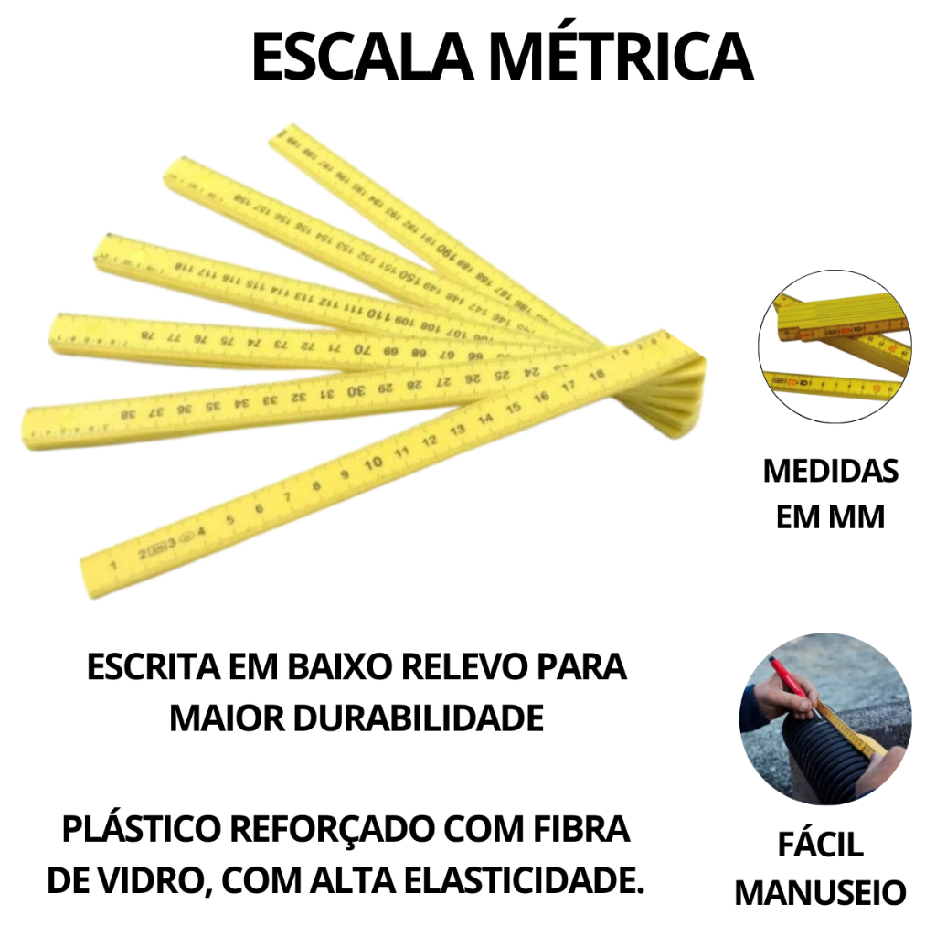 Metro Tipo Sueco De Fibra Nylon Gravado 2 Metros 10 Dobras | Shopee Brasil