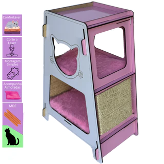 Cama Casinha Pet Beliche para Gatos Moderna e Grande Arranhador Sisal