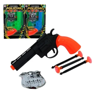 Pistola Lança Dardo 16cm 05 Peças Policial Color Arma de Brinquedo Infantil