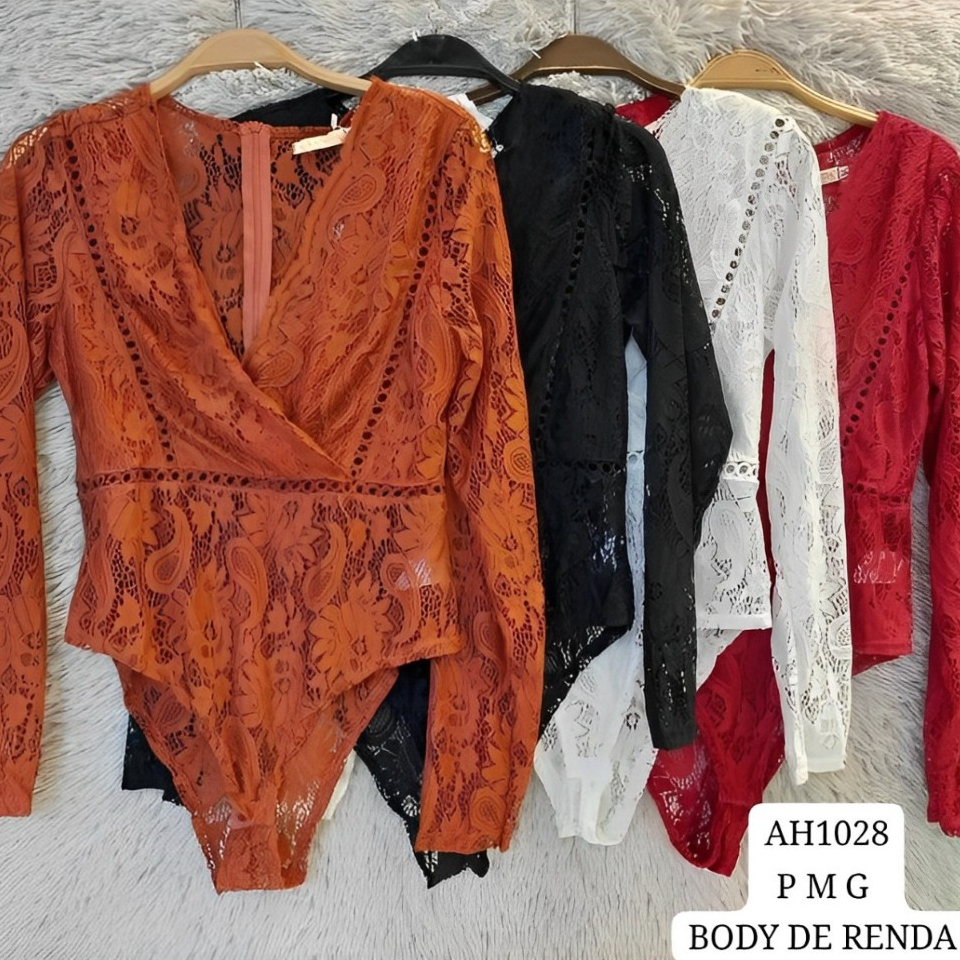Body Feminino Manga Longa de Renda | Shopee Brasil