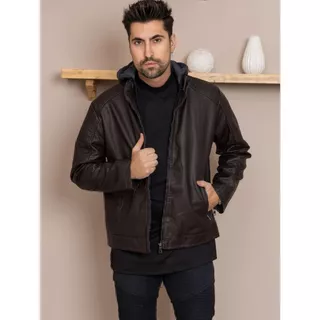 Jaqueta Masculina Casual De Pu Com Capuz Removivel