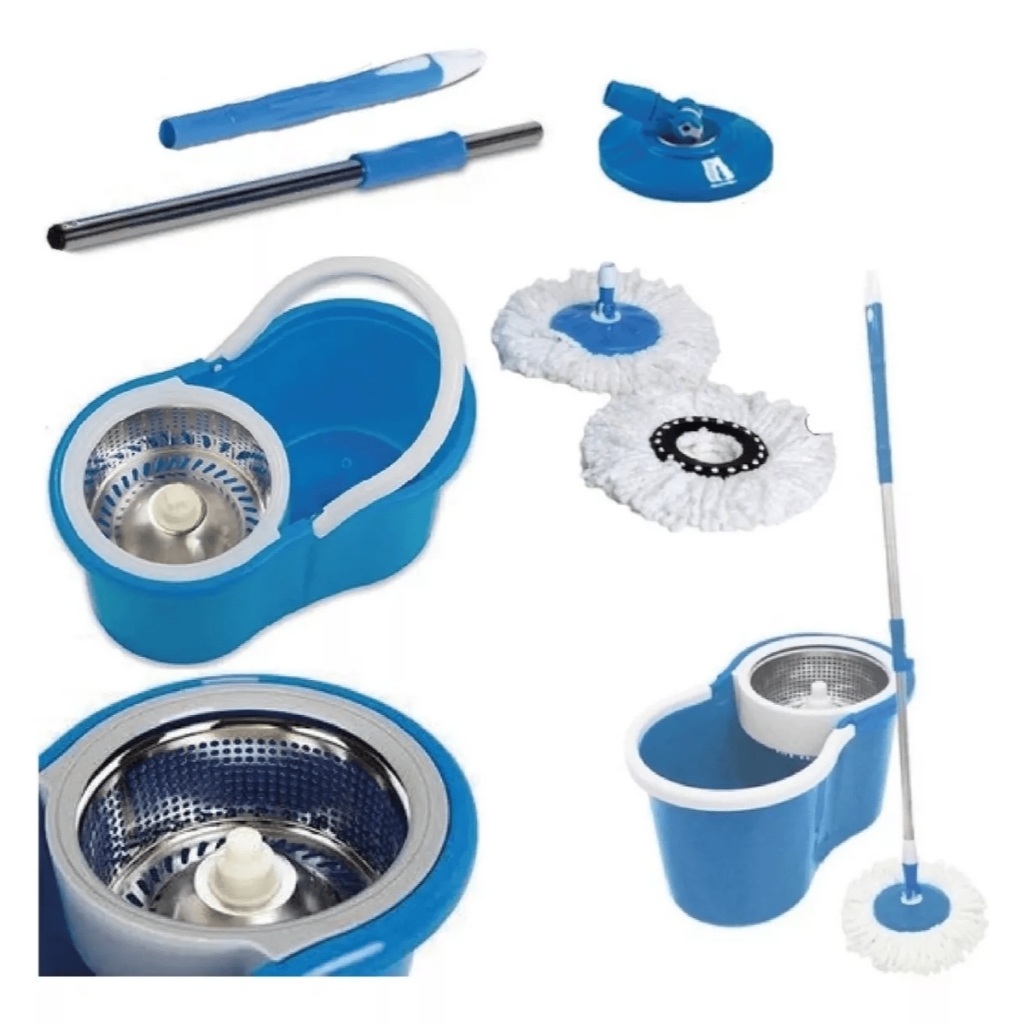 Mop giratorio com cabo de 140 cm cesto em inox balde centr fuga c 2