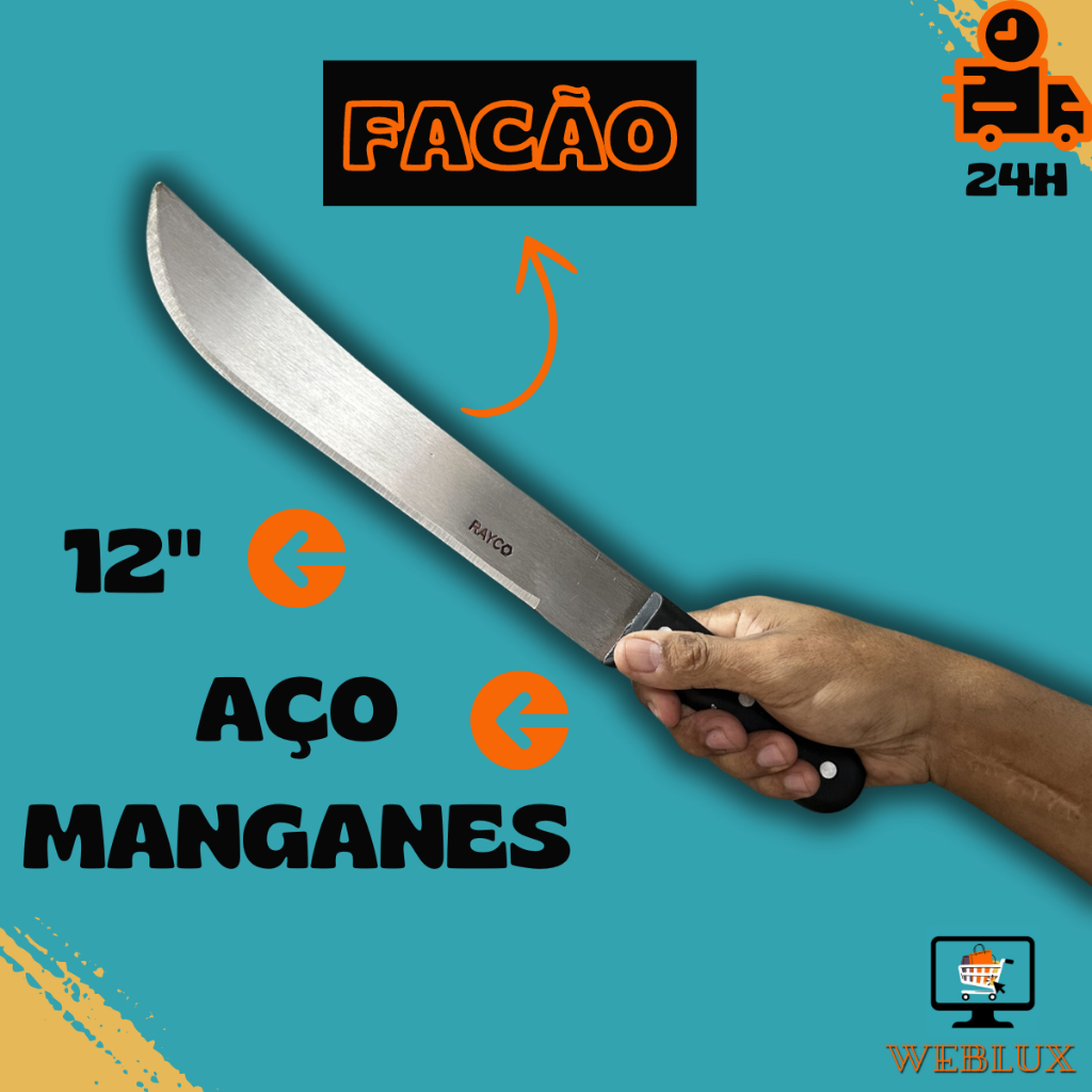 Facão Para Mato Aço Manganes 12 Cabo Plastico Rayco