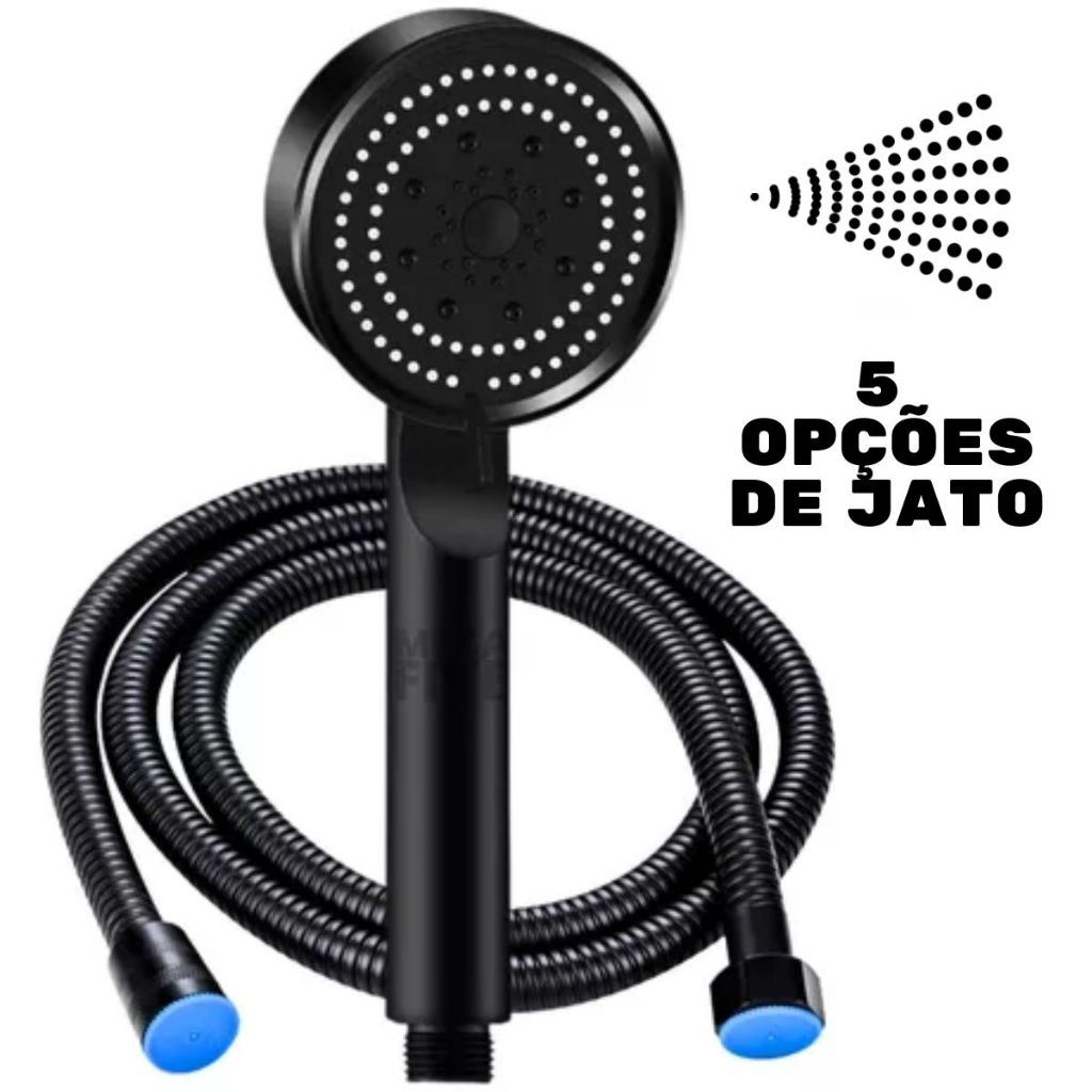 Chuveiro De Reforço Ducha Para Lavatório Preta Ajustável De Alta Pressão Com 5 Modos