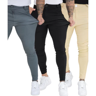 Kit 3 Calças Social Masculina Legging Bengaline Skinny Slim