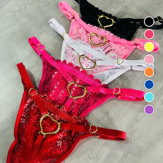 Kit 5 Calcinhas Tanga Fio Dental Sexy Lingerie com Coração Regulagem Feminino