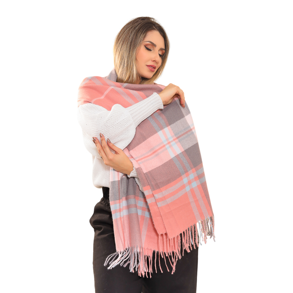 Cachecol Feminino De Frio Desenho Xadrez Pashmina Lenço | Shopee Brasil