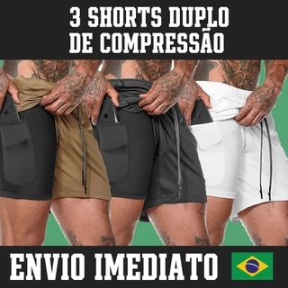 Kit 3 Shorts de Compressão (3 unidades) Duplo - DryFIT - CORRIDA.