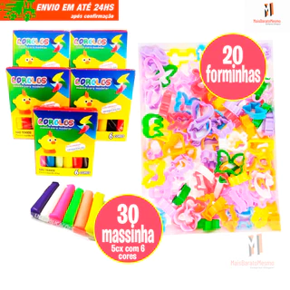 Kit 30 Massinha com Cheirinho + 20 moldes de Forminhas Sortidas para modelar Kit Infantil Não toxica