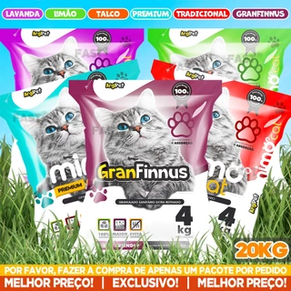 Kit com 5 Pacotes de Areia Finnus Cheiroso Sanitária Antiodor Tira Cheiro Mimo Cat Para Gatos Tradicional 100% Natural Argipet 4KG Por Unidade