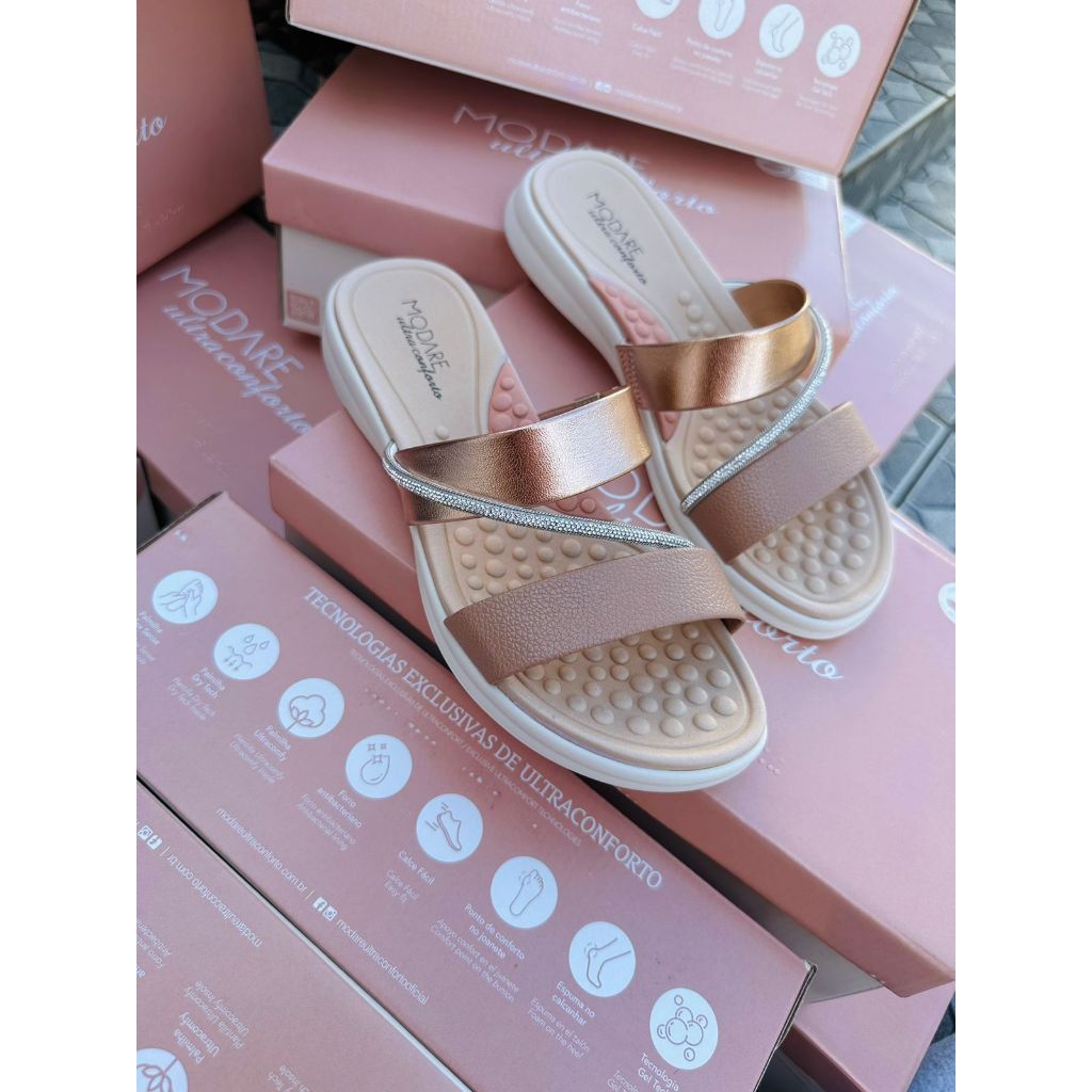 Sandália Feminina Tamanco Rasteira Modare Strass Ortopédica Esporão Ultraconforto