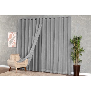 Cortina Trilho Suíço Duplo Voil De Linho C/ Blackout 6x2,60