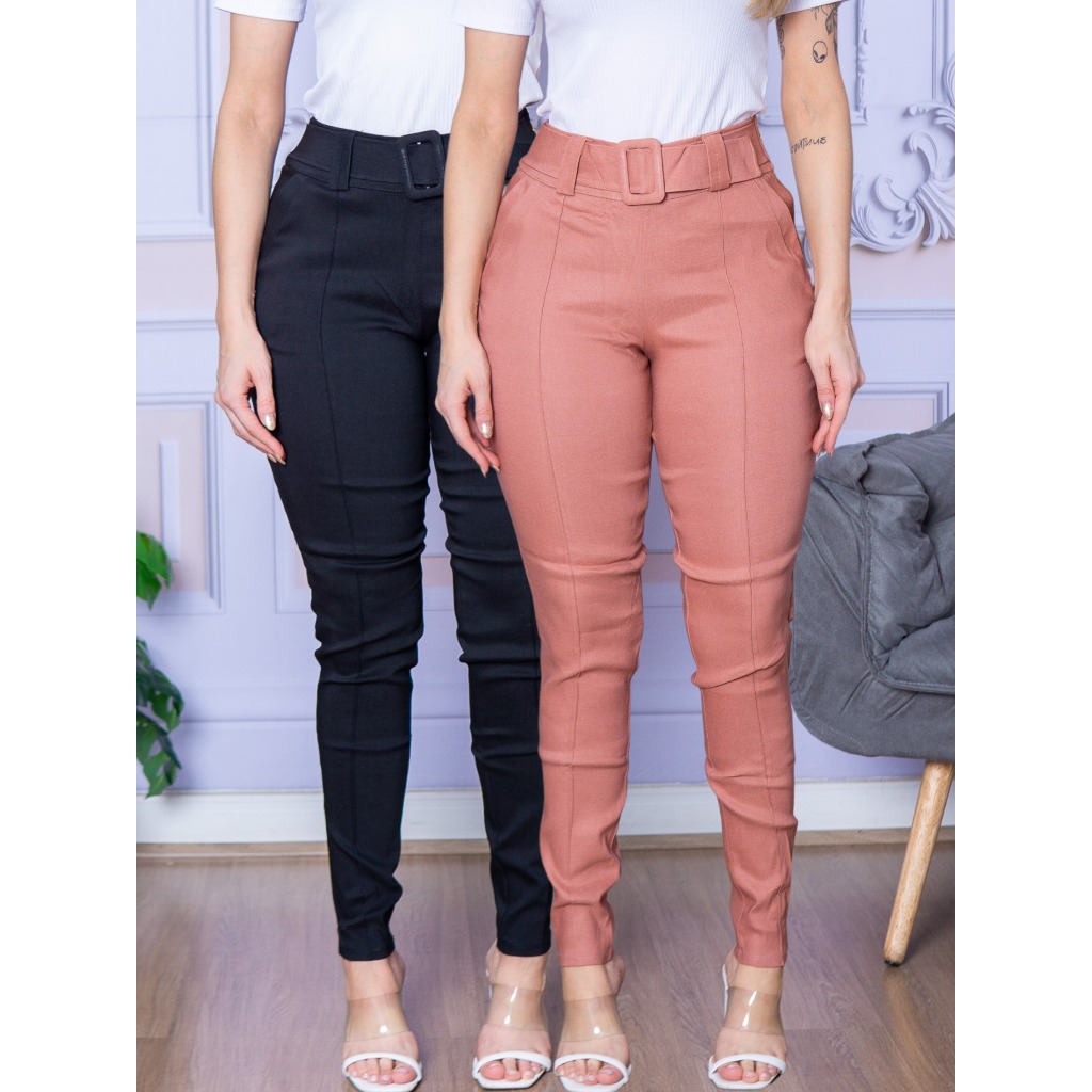 Kit Calça Social Bengaline Com Cinto Lindas Pronta Entrega LLevo