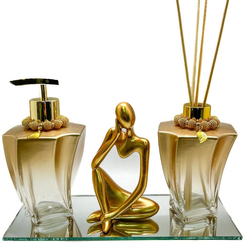 Kit Lavabo Luxo "Stamford" Saboneteira Aromatizador Yogue em Cerâmica