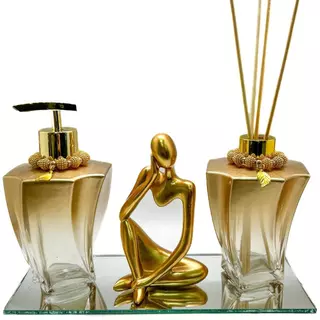 Kit Lavabo Luxo "Stamford" Saboneteira Aromatizador Yogue em Cerâmica