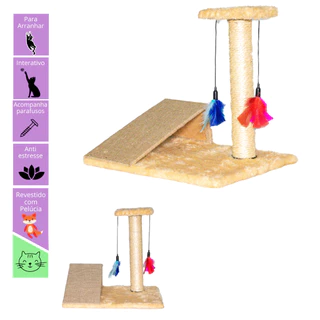 Brinquedo para Gato Arranhador com Pena e Rampa Poste Sisal