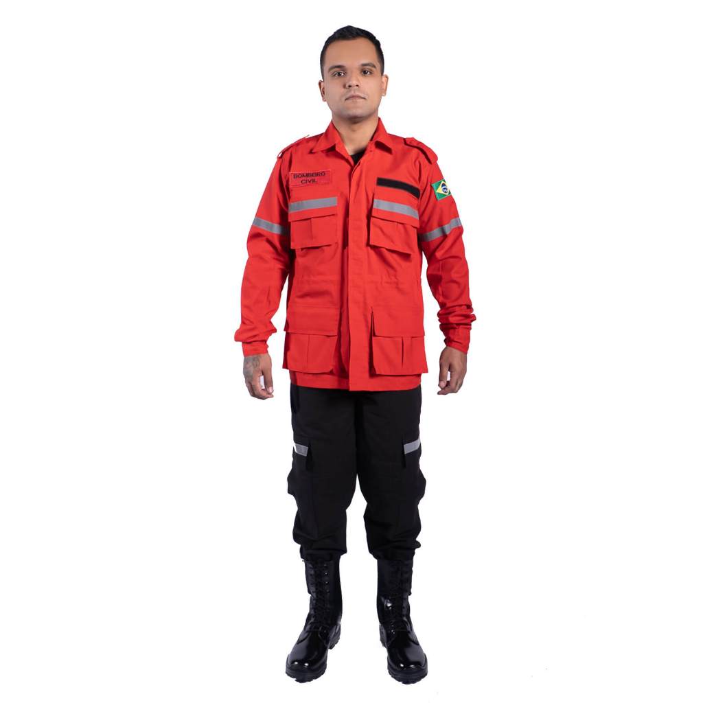 Uniforme Bombeiro Civil C/ Refletivos Vermelho e Preto Ripstop