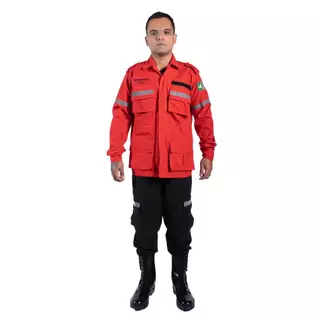 Uniforme Bombeiro Civil C/ Refletivos Vermelho e Preto Ripstop