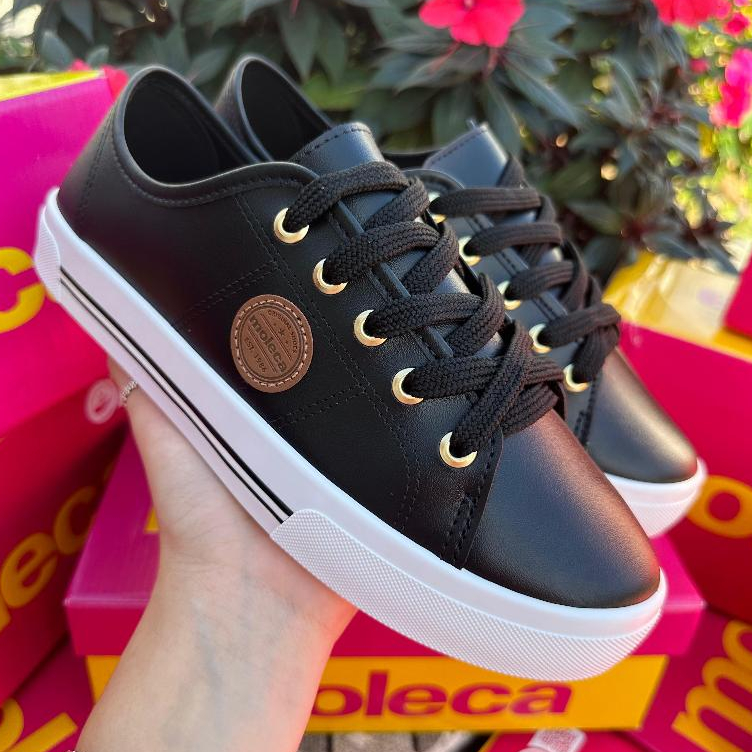 Tenis Moleca Universitário Casual Couro Flatform Logo Redondo