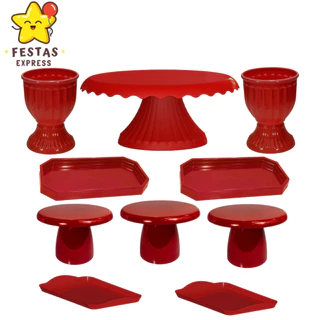 Kit Big Festa - 1 Boleira Cake Renda 19cm , 2 Mini Lapidada , 3 Mini Cake Slim , 2 Vaso Romano e 2 Bandeja 20x13