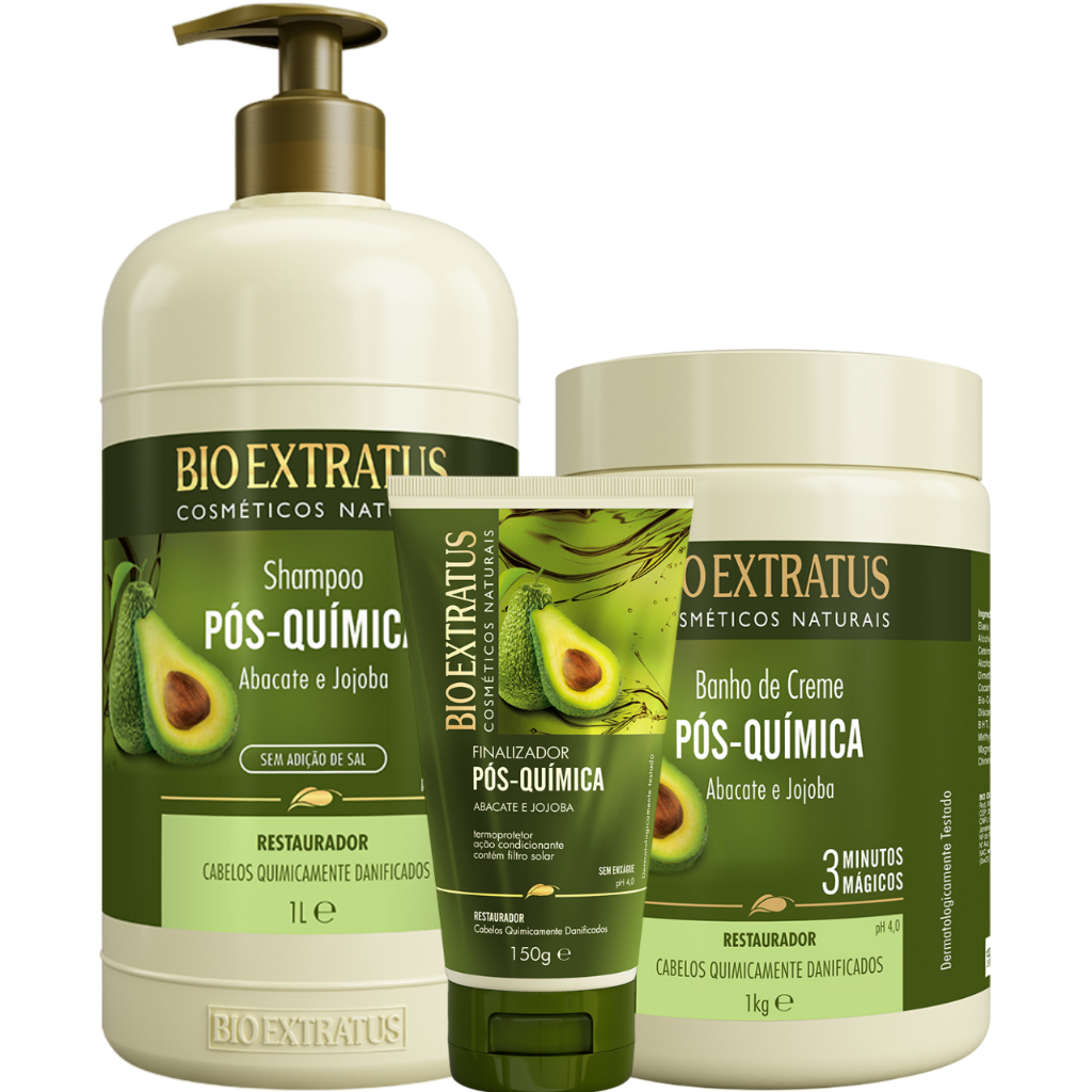 Kit Pós Química Bio Extratus Shampoo Banho de Creme 1L Finalizador ...