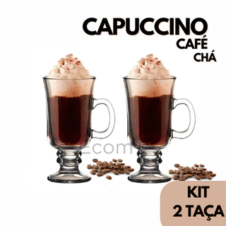 Kit 2 Caneca Taça Vidro Xicara Café Capuccino Chá 230ml
