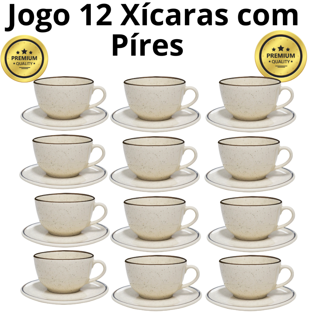 Jogo Conjunto 12 Xícaras Chá Café Com Pires Brisa Areia 200ml Oxford Porcelanas