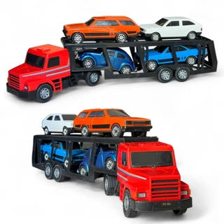 Caminhão Cegonha Scania 70cm com 4 miniaturas retrô - Diverplas