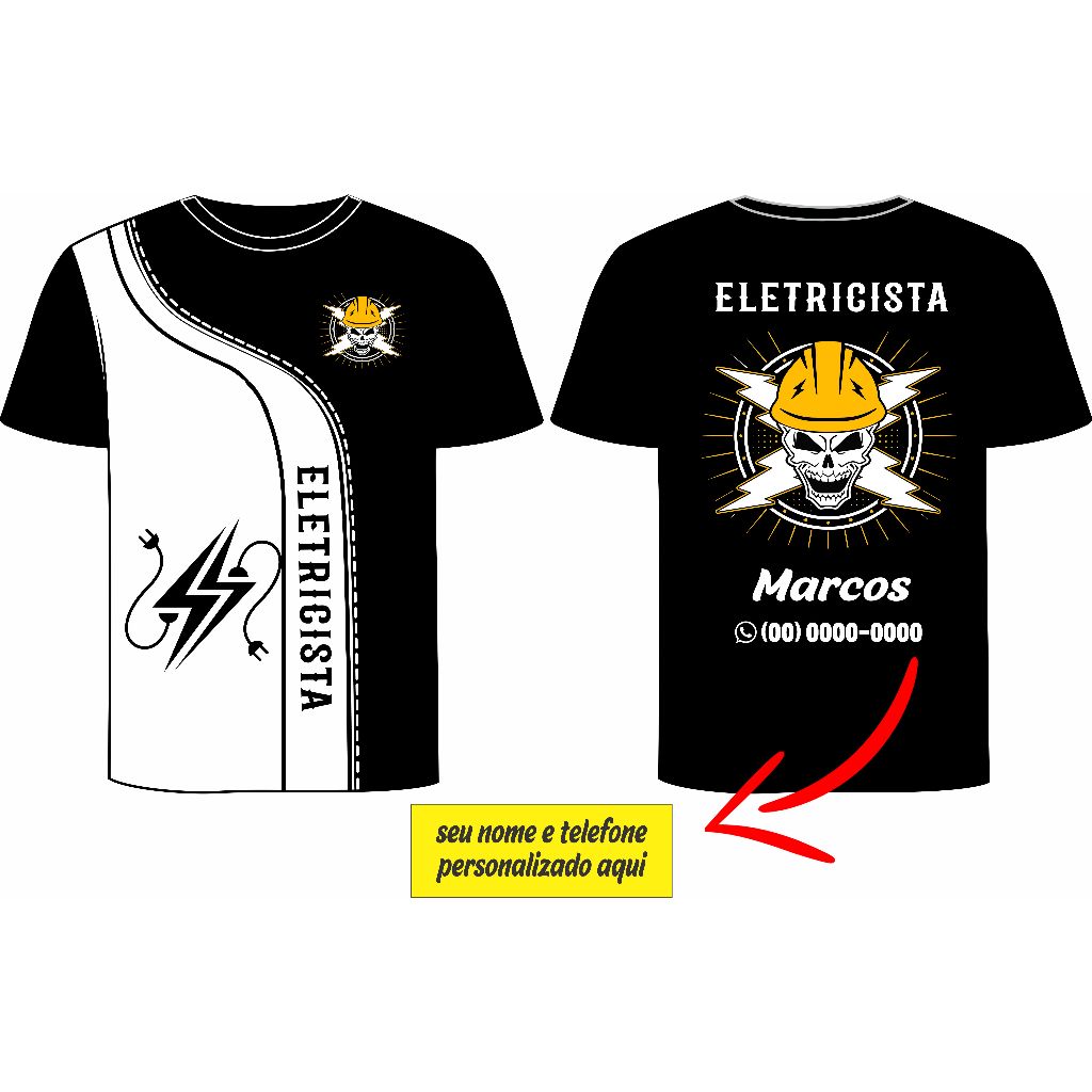 Camiseta Eletricista Personalizada com seu nome! | Shopee Brasil