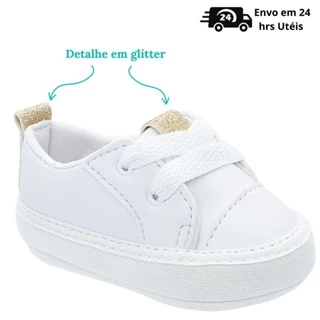 Tênis de bebê menina Detalhe Gliter Sapatinho Bebe Batizado