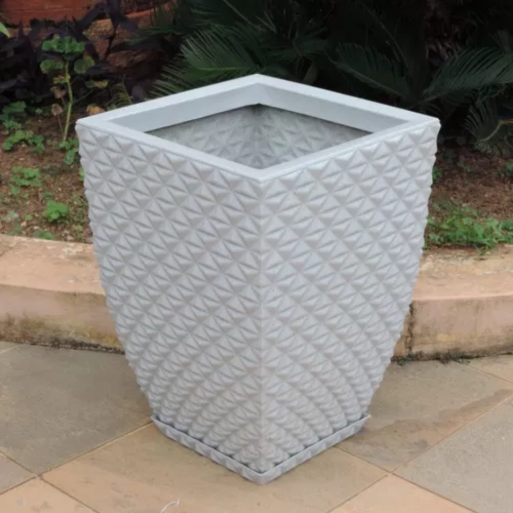 Vaso Para Plantas Coluna Quadrada Bojo Diamante Com Prato N1