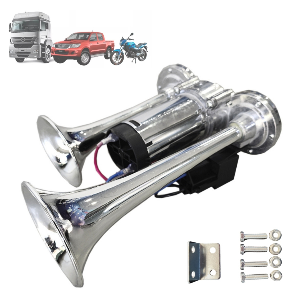 Buzina A Ar 2 Cornetas Caminhão Trem 12v C/ Compressor E Rele | Shopee ...