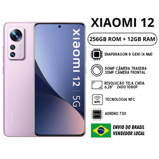 Celular Xiaomi 12 5G 256GB / 12GB RAM | Câmera 50MP , Processador Snapdragon 8 Gen1 (4 nm), Bateria 4500mah, Carregamento 67W , Versão Global , Envio do Brasil